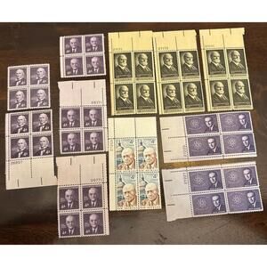 Vintage US 4¢ Stamp Blocks Sam Rayburn, Brien McMahon, Dulles, Hughes, Greeley